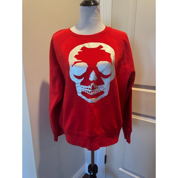 Zadig & Voltaire Red Cotton Sweatshirt Silver Skull SZ L NWOT - Picture 1 of 4